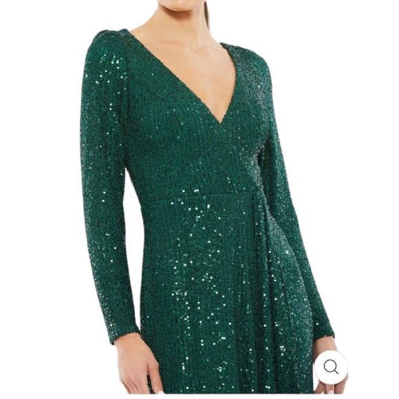 Mac Duggal Size 6 NWT Sequin Wrap Evening Gown Style 26395 Emerald Green NEW - Picture 3 of 9